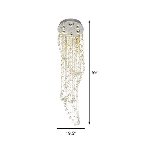 Modern Chrome Crystal Orb Flush Mount Fixture With Waterfall Design And 6 Lights