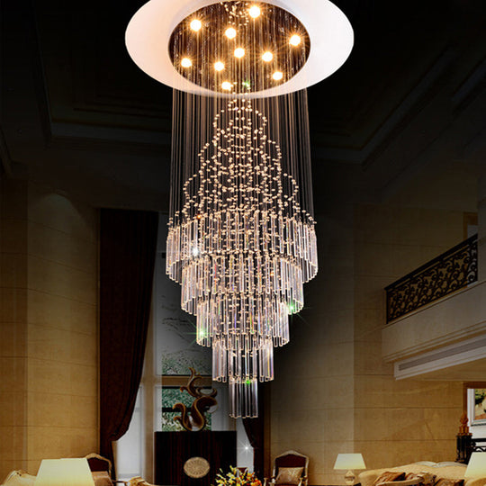 Modern Chrome Crystal Tube Ceiling Mounted Led Light - 4 - Light Tiered Flushmount For Stairway