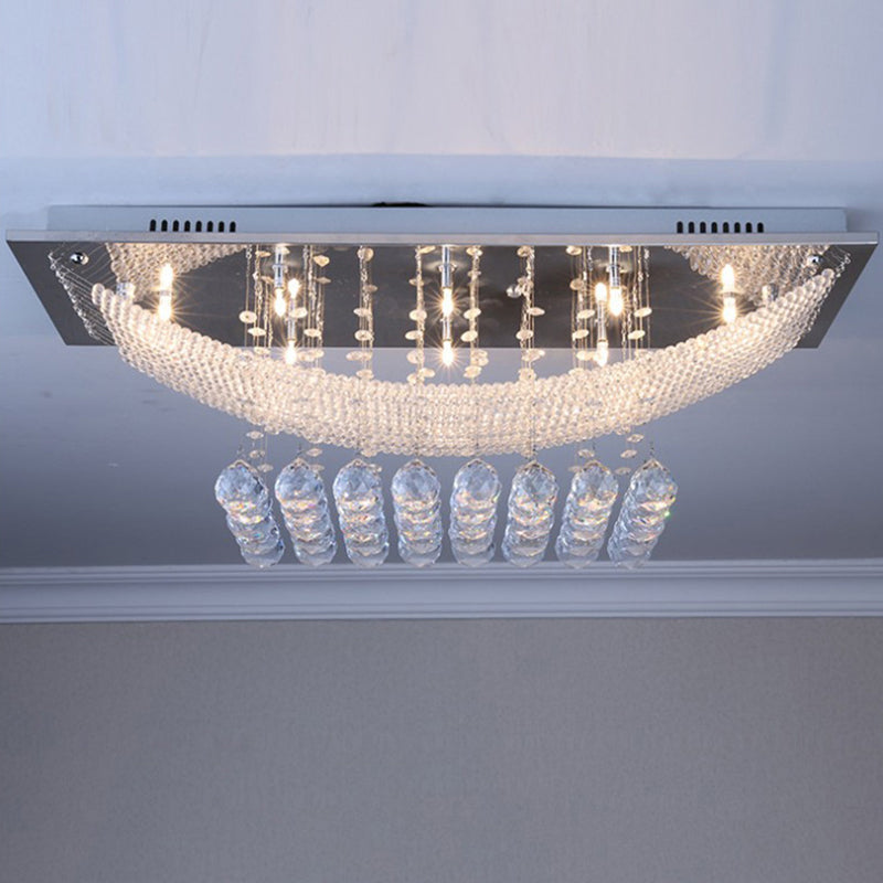 8-Light Chrome Crystal Ball Flushmount Lamp - Contemporary Rectangle Design