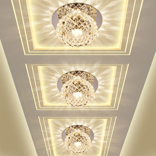 Modern Chrome Led Crystal Flushmount Light Fixture For Corridors