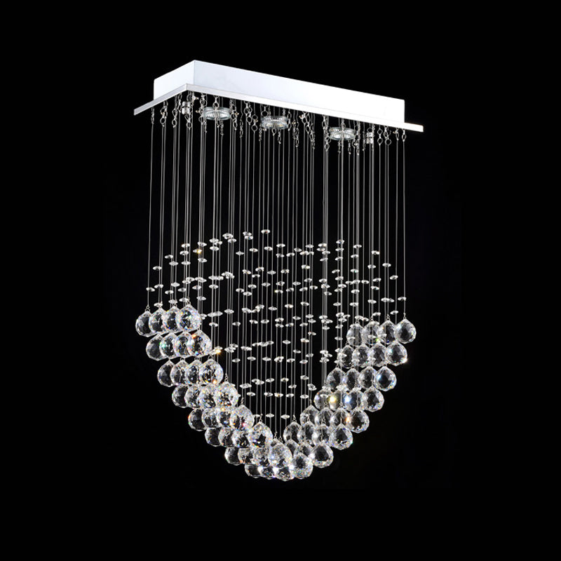 Heart - Shaped Crystal Orb Led Flush Mount Lamp In Chrome - Modern Restaurant Lighting