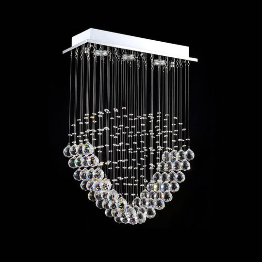 Heart - Shaped Crystal Orb Led Flush Mount Lamp In Chrome - Modern Restaurant Lighting