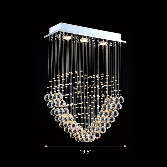 Heart - Shaped Crystal Orb Led Flush Mount Lamp In Chrome - Modern Restaurant Lighting