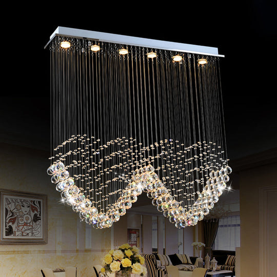 Heart-Shaped Crystal Orb Led Flush Mount Lamp In Chrome - Modern Restaurant Lighting