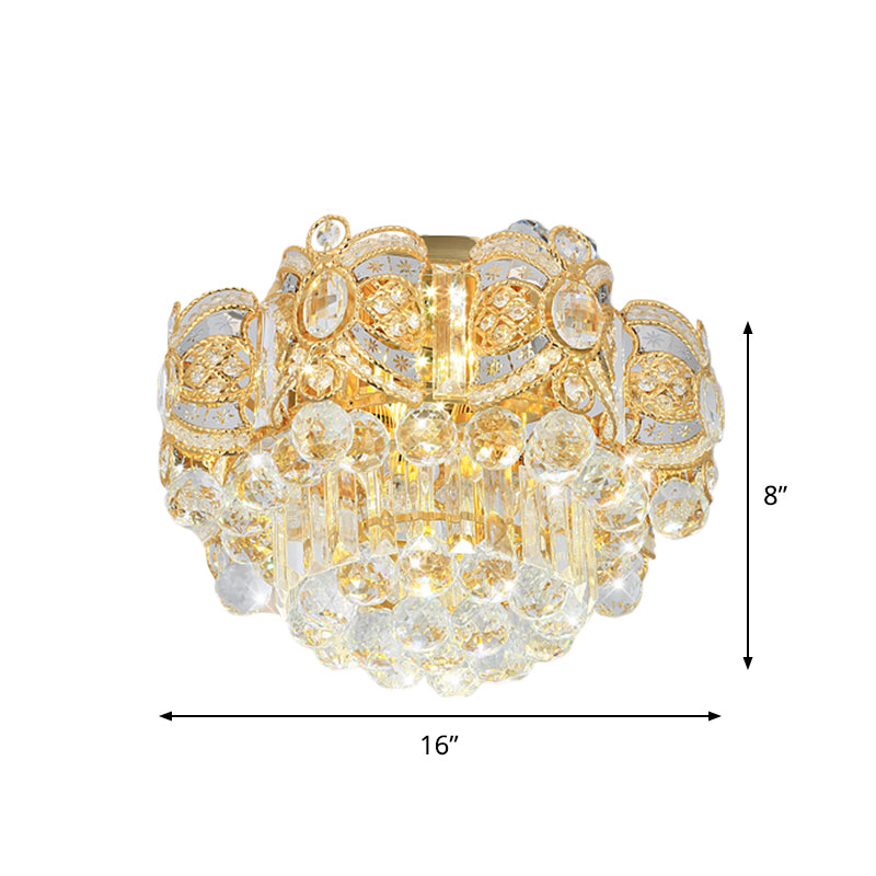 Contemporary Gold Led Crystal Ball Ceiling Flush Mount Light - 16’/23.5’ Width