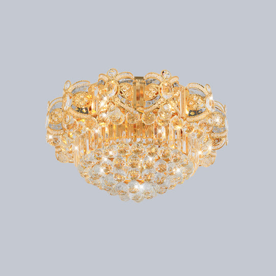 Contemporary Gold Led Crystal Ball Ceiling Flush Mount Light - 16’/23.5’ Width