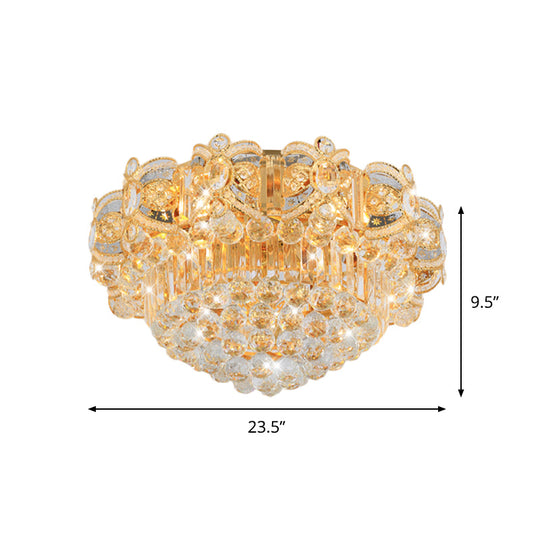 Contemporary Gold Led Crystal Ball Ceiling Flush Mount Light - 16/23.5 Width
