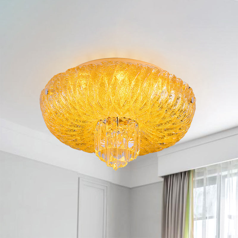 Contemporary Led Crystal Flush Mount Ceiling Lamp With Gold-Faceted Bowl Shade Gold