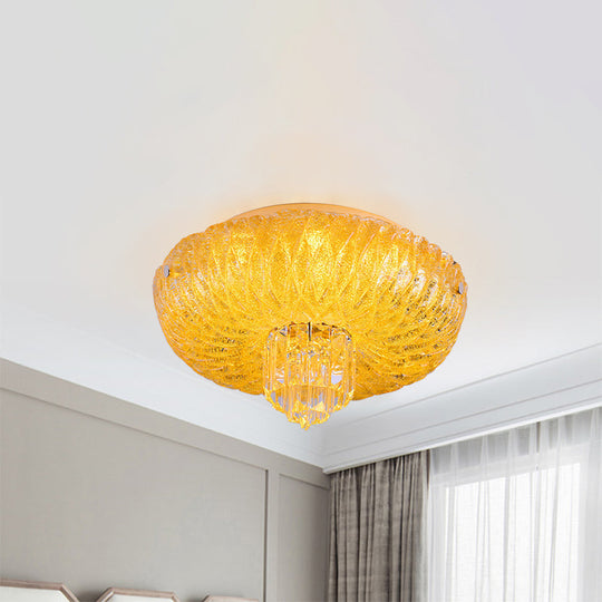 Contemporary Led Crystal Flush Mount Ceiling Lamp With Gold - Faceted Bowl Shade