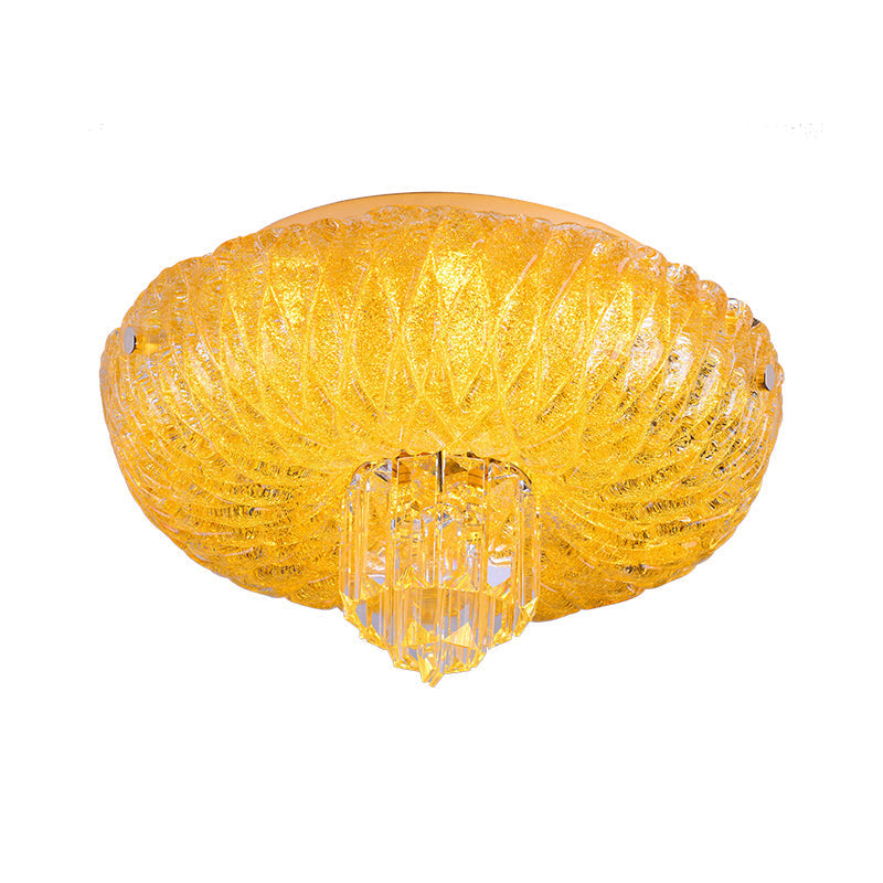 Contemporary Led Crystal Flush Mount Ceiling Lamp With Gold - Faceted Bowl Shade