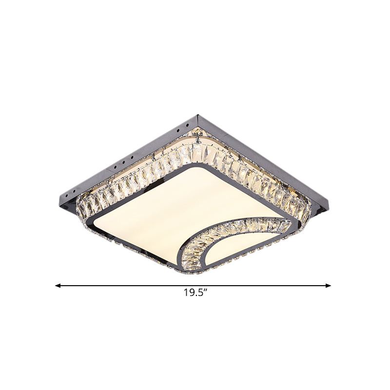 Chrome Beveled Crystal Led Ceiling Light With Embedded Square Flush Mount