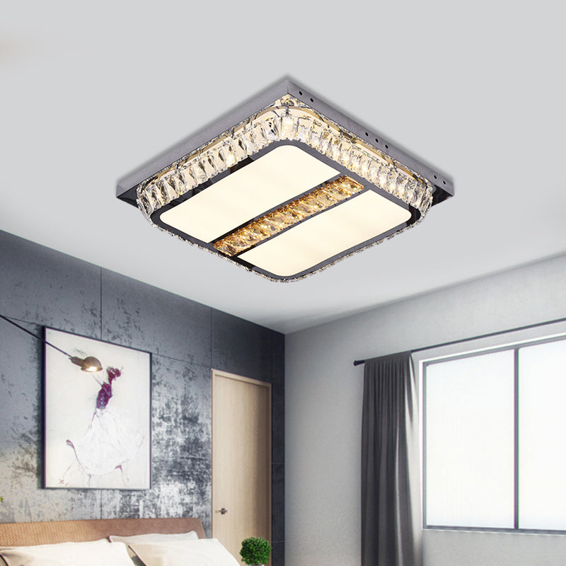Chrome Beveled Crystal Led Ceiling Light With Embedded Square Flush Mount