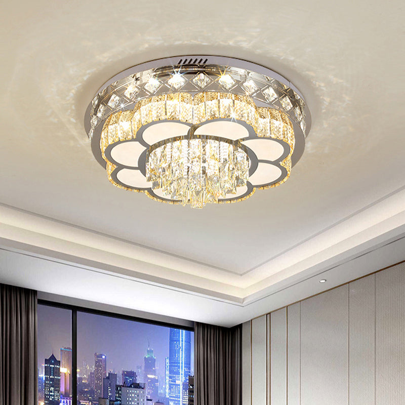 Crystal Faceted Cut Ceiling Flush Mount Led Light In Chrome For Modernist Living Room
