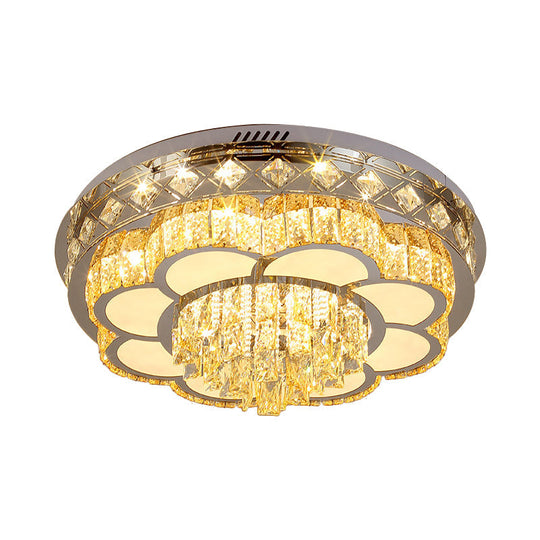 Crystal Faceted Cut Ceiling Flush Mount Led Light In Chrome For Modernist Living Room