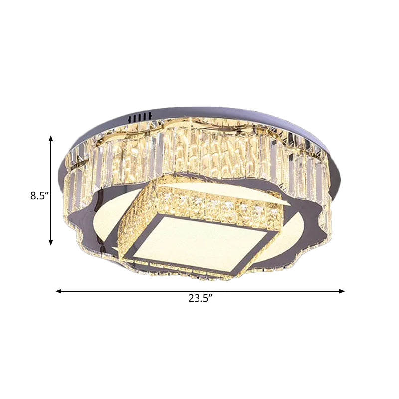 Modern Chrome Crystal Led Flushmount Ceiling Light - Flower And Square Design For Hotels