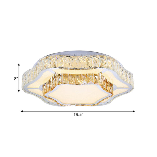 Contemporary Chrome Crystal Led Flush Light With 2 Layers Of Flower Design - Perfect For Living Room
