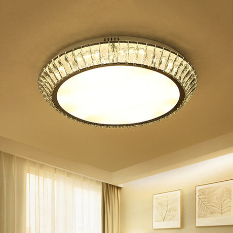 Minimalist Round Crystal Flushmount Ceiling Light - Beveled Inlaid Design Led 23.5/31.5 Dia Chrome /