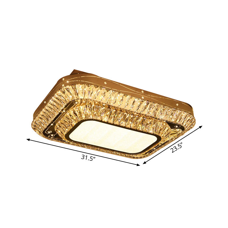 Modern Chrome Led Flushmount Light With Crystal 2 Tiers: Perfect For Sitting Rooms