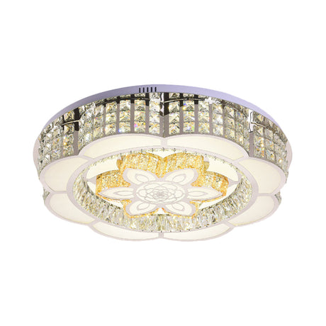 Led Crystal Flush Mount Ceiling Light In Chrome Modern Flower Design 23.5/31.5 Wide