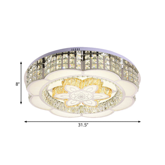 Led Crystal Flush Mount Ceiling Light In Chrome Modern Flower Design 23.5’/31.5’ Wide