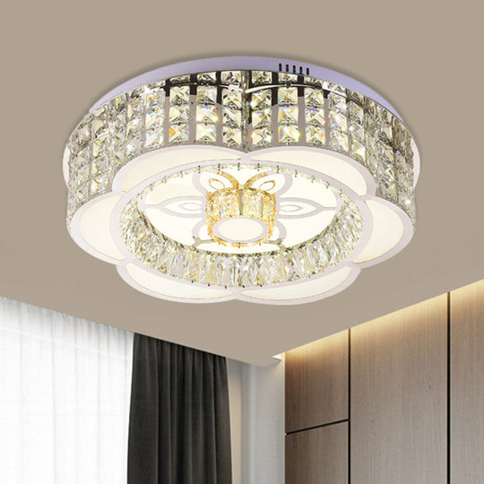 Led Crystal Flush Mount Ceiling Light In Chrome Modern Flower Design 23.5/31.5 Wide / 23.5