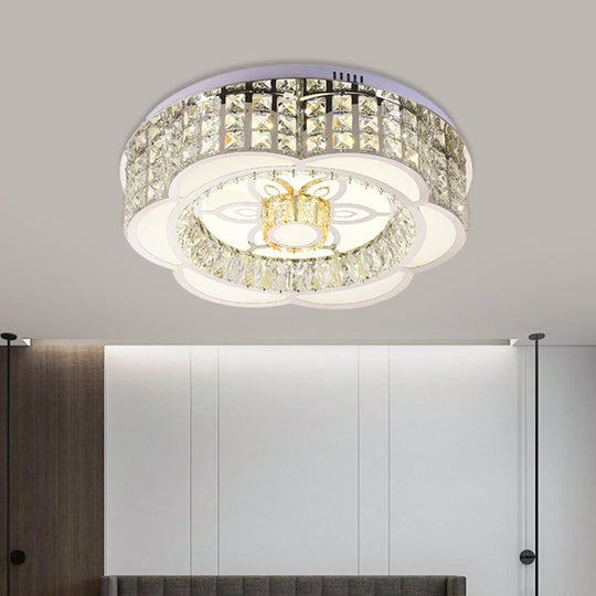 Led Crystal Flush Mount Ceiling Light In Chrome Modern Flower Design 23.5/31.5 Wide