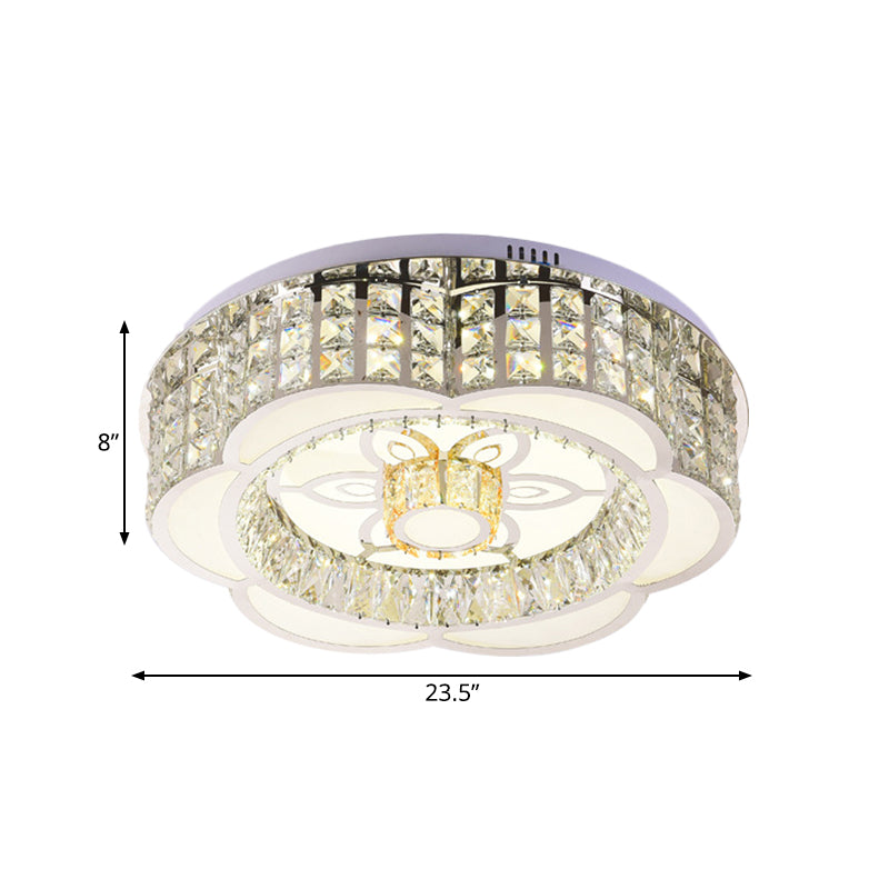 Led Crystal Flush Mount Ceiling Light In Chrome Modern Flower Design 23.5/31.5 Wide