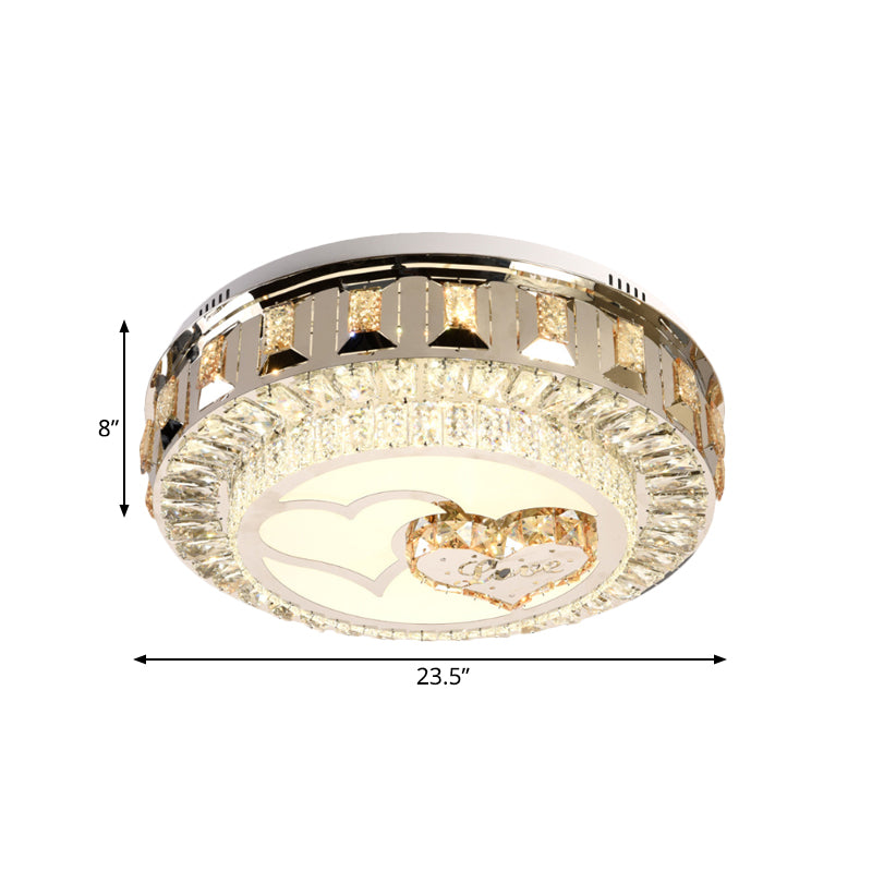 Led Chrome Flush Mount Ceiling Lighting With Stainless Steel Drum Shape And Crystal Accents