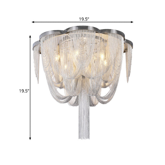 Modern Chrome Finish Flush Mount Ceiling Light | 5 - Light Tassel Chain Chandelier