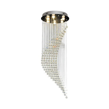 Modernist Crystal Draping Chrome Flush Light With 6 Bulbs - Crescent Shape Ceiling Mount Lamp
