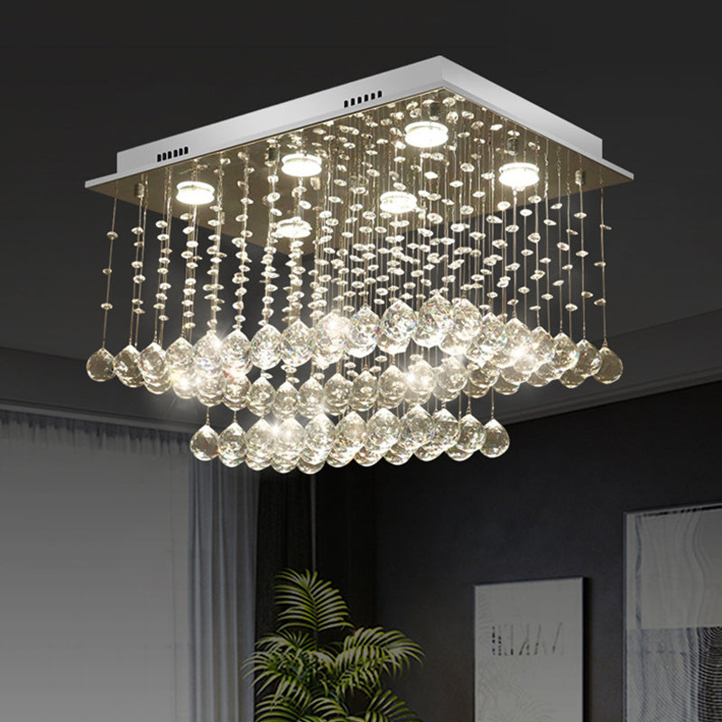 Modern Chrome Cuboid Crystal Flush-Mount Ceiling Light Fixture With 5 Bulbs