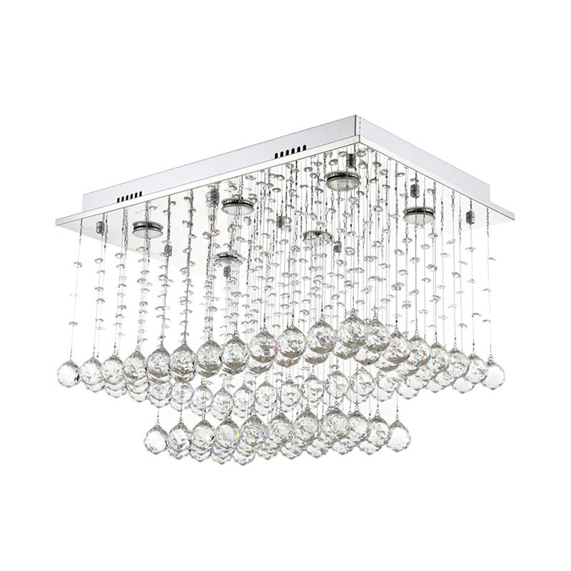 Modern Chrome Cuboid Crystal Flush - Mount Ceiling Light Fixture With 5 Bulbs
