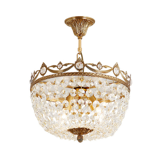 Semi - Flush Brass Crystal Ceiling Light Fixture With 4 Lights - Traditional Design For Elegant