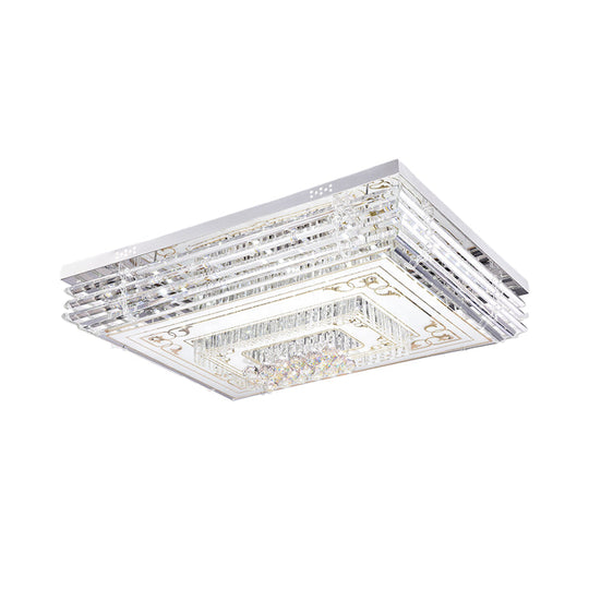 Simple Chrome Led Flushmount Ceiling Light With Laminated Crystal And 7 Color Options