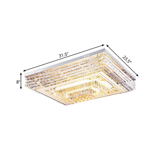 Simple Chrome Led Flushmount Ceiling Light With Laminated Crystal And 7 Color Options