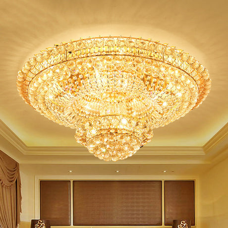 Gold Crystal Beaded Led Flush Mount Ceiling Light - Modern Parlor Fixture