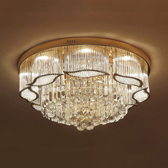 Modern Crystal Lobby Led Flush Mount Ceiling Light With Gold Leaf-Edge Layer