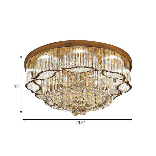 Modern Crystal Lobby Led Flush Mount Ceiling Light With Gold Leaf - Edge Layer