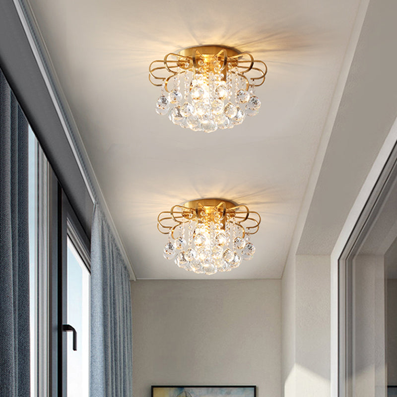 Vintage Gold Crystal Orb Ceiling Flush Mount Chandelier - Flower Living Room Décor Brass