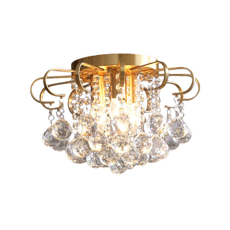 Vintage Gold Crystal Orb Ceiling Flush Mount Chandelier - Flower Living Room Décor