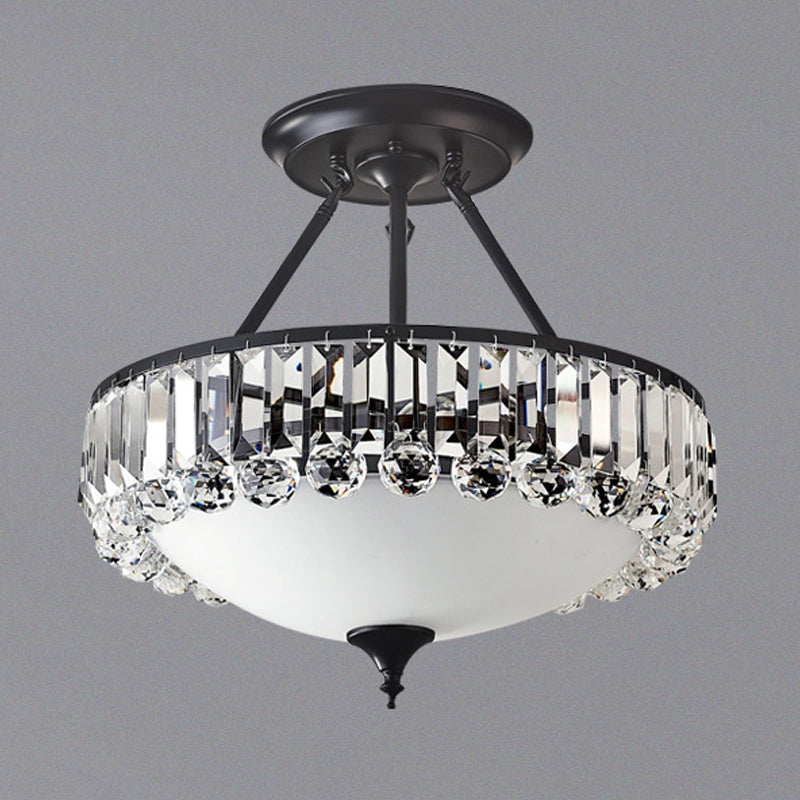 Classic Opal Glass 4-Light Brass Flush Mount With Crystal Prism Side For Bedroom
