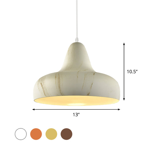 1-Light Aluminum Drop Pendant In White/Coffee/Wood - Hanging Light Fixture For Dining Room