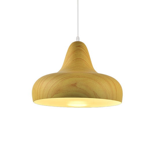 1-Light Aluminum Drop Pendant In White/Coffee/Wood - Hanging Light Fixture For Dining Room