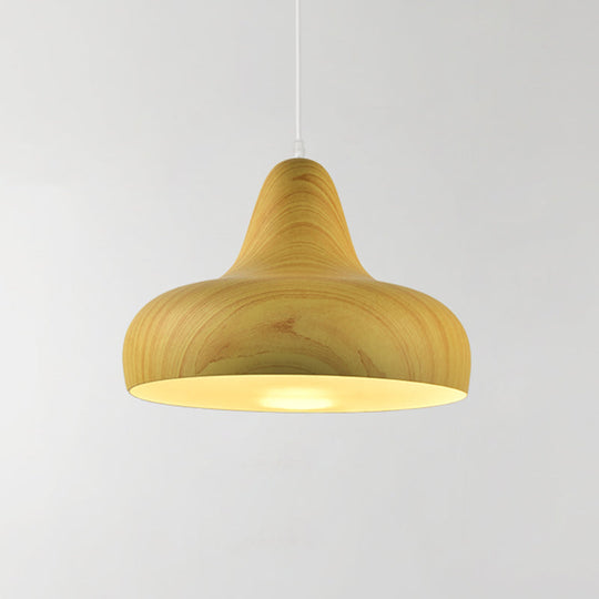 1-Light Aluminum Drop Pendant In White/Coffee/Wood - Hanging Light Fixture For Dining Room