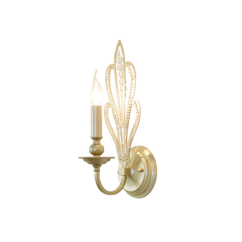 Rural Style Brass Candle Wall Mount Light Fixture With Crystal Flower Accent - Corridor Sconce