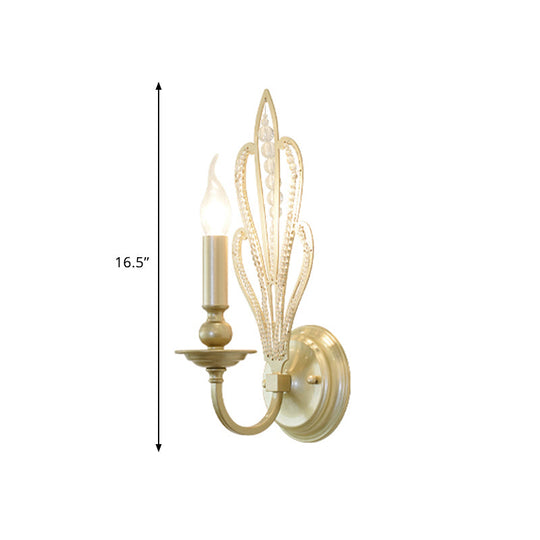 Rural Style Brass Candle Wall Mount Light Fixture With Crystal Flower Accent - Corridor Sconce