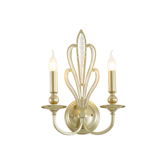 Rural Style Brass Candle Wall Mount Light Fixture With Crystal Flower Accent - Corridor Sconce