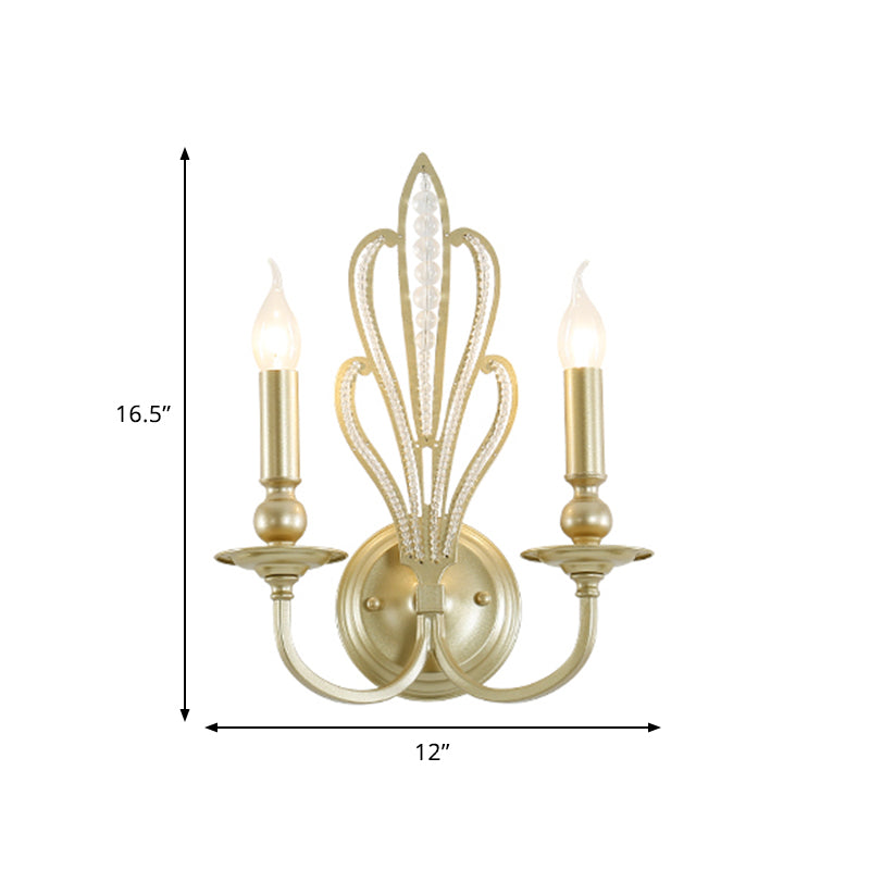 Rural Style Brass Candle Wall Mount Light Fixture With Crystal Flower Accent - Corridor Sconce