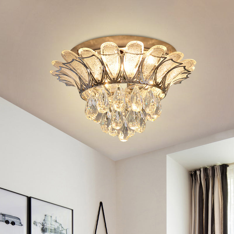 Crystal Droplet Flush Mount Ceiling Light With Led Perfect For Simple Bedroom Décor