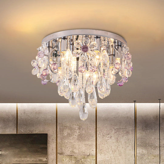 Modern Crystal Flower Flush Mount Ceiling Lamp With Chrome Finish - Perfect For Romantic Bedroom